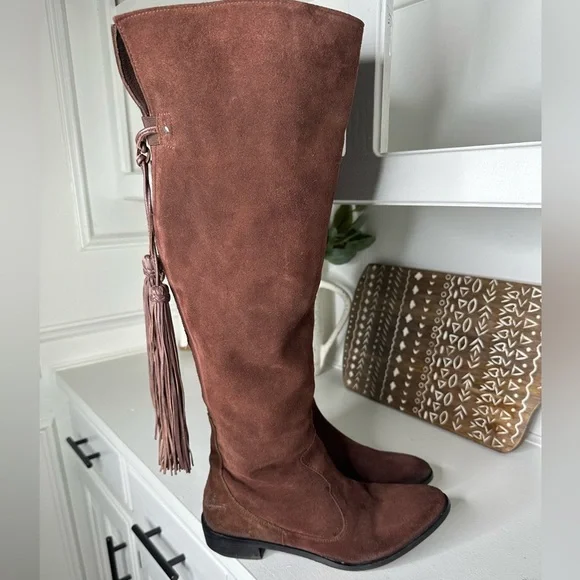 Free People Mahogany Suede Knee-High Fringe Maddox Boots -Size 41 US 10 - Picture 5 of 12